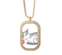 Miaoji Peinture Aquarelle Marionnette Chat Collier Pendentif Diamant Cristal Bijoux Doré