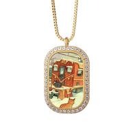 Miaoji Peinture Chat Hiver Neige Train Collier Pendentif Diamant Cristal Bijoux Doré