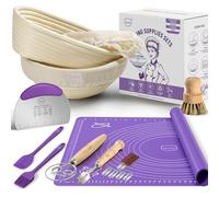 MIAOKE 16 Pièces Banneton Pour Pain - Fouet à Pâte, Lame à Pain, Paniers de Fermentation Ronds de 25,4 cm et 9 Ovales, Grattoirs à Pâte, Brosse de Cuisson, Doublures de Panier