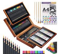 MIAOKE 174 PCS Set de Dessin Enfant, Boîte de Peinture pour Enfants, Méga Boîte en Aluminium de et Kit de Dessin, Crayons de Couleur, Pastels à l'huile, Acrylique, HB Crayons, 1 Bloc Croquis, etc