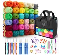 MIAOKE Kit de crochet 90 pièces comprenant 36 couleurs de fil à crocheter, 36 accessoires pour crochets, 16 crochets, un sac à tricot imperméable un de rangement, Starter Set for Professionals,Black