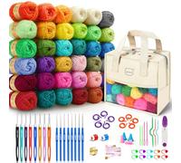 MIAOKE Kit de crochet portable 90 pièces avec 36 couleurs de laine crocheter, 36 accessoires crochets, 16 crochets, un sac à tricot imperméable un de rangement, Starter-Set für Profis