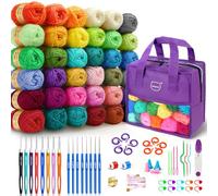 MIAOKE Kit de crochet portable 90 pièces avec 36 couleurs de laine crocheter, 36 accessoires crochets, 16 crochets, un sac à tricot imperméable un de rangement, Convient aux débutants,Light Purple