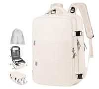 MIAOKE Sac à dos de voyage, sac à dos étanche, 31,5 L, avec port de chargement USB, 10 poches à chaussures et compartiment pour ordinateur portable 15,6 pouces, idéal voyager en avion, unisexe, blanc