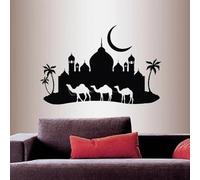 MIAOKEJIA Sticker mural Décoration intérieure Mille et Une Nuits Caravane de chameaux Mosquée Palais Skyline Lune Sticker mural