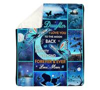 MIAOMANSENSTORE Couverture personnalisée pour ma Fille de Maman t'aime jusqu'à la Lune et Retour Papillon Fille Anniversaire Noël Couverture Polaire personnalisée