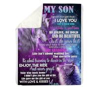 MIAOMANSENSTORE Couverture personnalisée pour Mon Petit-Fils de Grand-père Grand-mère Fais Juste de Ton Mieux RIS Aime Vivre Loup Petit-Fils Anniversaire Noël Couverture Polaire de lit personnalisée