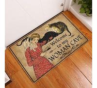 MIAOMANSENSTORE Paillasson Interieur extérieur Bienvenue dans ma Grotte de Femme lisant avec Un paillasson de Chats, paillasson de Bienvenue décoratif de Maison de Fille de Chat Decoration Chambre