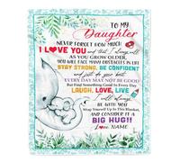 MIAOMANSENSTORE Personalized to My Daughter Blanket from Mom Mother Never Forget I Love You Elephant Girl Daughter Birthday Christmas Customized Fleece Blanket