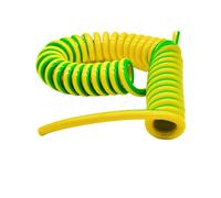 MIAOSHE Câble spiralé à ressort monoconducteur extensible de 6 mètres, ligne de terre électronique hélicoïdale jaune-verte en PU Élasticité(15AWG 1.5mm2)