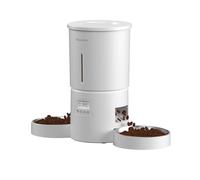 Miaosical Distributeur Automatique de Nourriture pour Chat avec Double Bol pour 2 Chats, Chatons et Petits Chiens (Blanc, 4.2L+Acier Inoxydable 2 Bols)