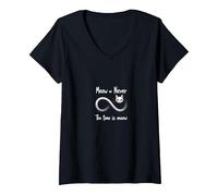 Miaou Jamais : Les Amoureux des Chats Infinity, Chat T-Shirt avec Col en V, Femme, Noir, XL