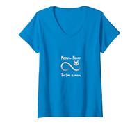 Miaou Jamais : Les Amoureux des Chats Infinity, Chat T-Shirt avec Col en V, Femme, Saphir, M