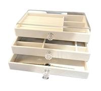 MiaoYak Organiseur de bijoux avec couvercle en verre, 3 tiroirs, boîte de rangement et présentation de bijoux, tiroir multicouche pour colliers, bagues, boucles d'oreilles - Beige