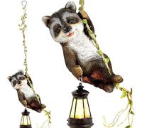 Miaoyak Statues d'extérieur à lumière solaire, raton laveur en résine grimpant sur une vigne avec LED, figurine d'animal à suspendre étanche, pour cour, jardin, mur, balcon, décoration d'arbre