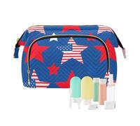 miaozhen 4th of July Independence Day Red and Blue Stars Trousse de maquillage de voyage étanche pour femme Portefeuille pour maquillage Organisateur de maquillage, 4 juillet Jour de l'indépendance