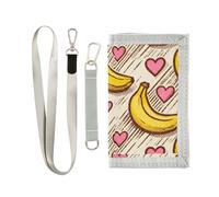 miaozhen Banana en forme de cœur jaune et rose à trois volets pour homme petit portefeuille pour femme pop robuste homme petit portefeuille avec cordon carteras para hombre
