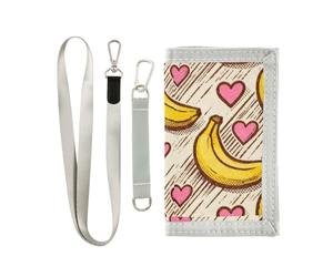 miaozhen Banana en forme de cœur jaune et rose à trois volets pour homme petit portefeuille pour femme pop robuste homme petit portefeuille avec cordon carteras para hombre