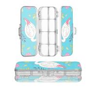 miaozhen Boîte à crayons transparente à double étage avec motif flamant rose pêche bleu pêche étui rigide pour l'école avec bouton-pression et couvercle