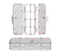 miaozhen Boîte en plastique pour crayons double couche hippopotame drôle cœur volant orange gris stylos marqueurs étui pour enfants avec bouton-pression et couvercle