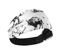 miaozhen Buffalo Hill Tree Bandeau de sport antidérapant Noir Blanc Élastique pour laver le visage Course à pied Sports athlétiques Bandas de sport para el cabello