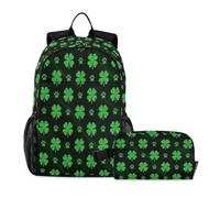 miaozhen Cartable avec sac à déjeuner motif chat graffiti St Patrick trèfle vert 18 l Sac d'école et boîte à déjeuner pour garçons, 10-12, mochila y lonchera para ni ? as
