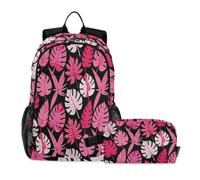 miaozhen Cartable pour garçon chat graffiti Calathea Variegata Feuille Monstera Rose 18 L Sac d'école et boîte à déjeuner pour garçons, 7-10, mochila con lonchera para ni?os