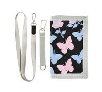 miaozhen Carteras para hombre Fashion Butterfly Blue Pink Rose Flower Bills for Women Simple Casual Billfolds with Lanyard Carteras para hombre