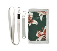 miaozhen Carteras para hombre Portefeuille à trois volets pour cartes et espèces - Cadeau minimaliste coloré pour homme - Portefeuille à trois volets avec cordon - Blanc et rouge, Lys de carnaval