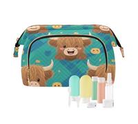 miaozhen Catone Jolie trousse de maquillage de voyage étanche Motif taureau écossais Marron, Catone Adorable taureau écossais marron, Moderne
