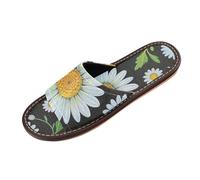 miaozhen Chaussons d'intérieur et d'extérieur lavables avec motif floral et marguerite - Pour voyage, piscine, fête - Pantuflas para hombres, Jolie marguerite florale blanche noire, 34 EU
