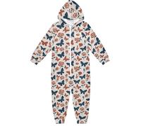 miaozhen Combinaison en peluche avec fermeture éclair à capuche tendance bleu marine ivoire papillon fleur costumes d'Halloween pour adolescents garçons vêtements de maison 5-14 ans pyjama para