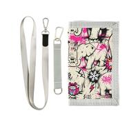 miaozhen Doodle Portefeuille de Noël à trois volets pour homme Motif éléphant blanc rose et noir pour voyage Simple Robuste Portefeuille à trois volets pour homme avec cordon Carteras para hombre