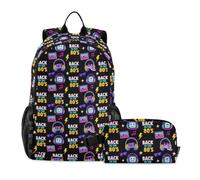 miaozhen Ensemble sac à dos et sac à déjeuner pour adolescentes avec inscription « I'm Back to 80's » Noir 18 L/garçons avec boîte à déjeuner, âge de 8 à 10 ans, mochila con lonchera para ni ? as
