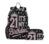 miaozhen Ensemble sac à dos et sac à déjeuner pour adolescentes filles, couronne rose, 21e anniversaire pour elle, sac d'école et boîte à déjeuner pour garçons de 7 à 10 ans