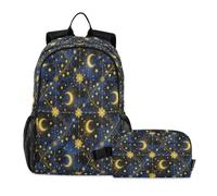 miaozhen Ensemble sac à dos et sac à déjeuner pour adolescentes filles graffiti chat bleu classique lune mystère 18 l/cartable avec boîte à déjeuner pour filles, 7-10, mochila para ni?os