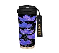 miaozhen Gobelet à café de voyage avec couvercle en forme de feuille d'érable bleu-violet, motif papillon jaune, tasse à café isotherme en acier inoxydable pour boissons chaudes et froides, 500 ml