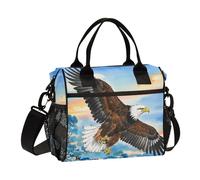 miaozhen Grand sac à déjeuner réutilisable pour homme avec bandoulière - Peinture à l'encre Egal Bird - Pour l'école - Pour l'extérieur