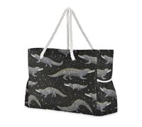 miaozhen Grand sac de plage imperméable avec fermeture éclair Crocodiles Galaxy Gris doré Sac fourre-tout pour le travail avec porte-gobelets sur le côté