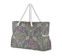 miaozhen Grand sac de plage imperméable avec fermeture éclair - Motif William Morris - Violet - Pour femme - Avec porte-gobelet - Idéal pour les voyages, la piscine, la natation, la plage, les