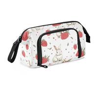 miaozhen Grande trousse à crayons de grande capacité avec fente pour brosse et trousse à crayons pour enfants, motif à pois, lapin et fraises, style rustique Bolsa para guardar lapiz