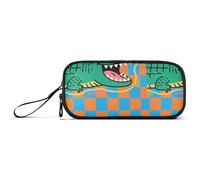 miaozhen Grande trousse à crayons en nylon à carreaux crocodile orange bleu grande capacité avec fermeture éclair en maille pour l'école préparée pour hommes estuche para