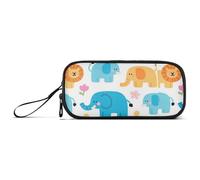 miaozhen Grande trousse à crayons en nylon avec motif éléphant et lion de dessin animé bleu, grande capacité avec fermeture éclair pour l'école secondaire adultes estuche para