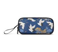 miaozhen Grande trousse à crayons en nylon pour filles - Bleu et doré - Grue nuage japonaise - Grande capacité - Trousse à crayons en maille - Papeterie scolaire pour étudiantes