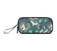 miaozhen Grande trousse à crayons en nylon pour filles - Grue japonaise à fleurs vertes - Grande capacité - Papeterie pour l'université et les adolescentes