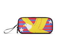 miaozhen Grande trousse à crayons en nylon pour filles Illustration Oiseaux Rayures Bleu Rouge Jaune Grande capacité Trousse scolaire Papeterie pour bureau infirmière estuche para