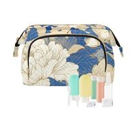 miaozhen Grande trousse de maquillage légère dorée à motif floral bleu pour sac à main pour organisateur de bijoux monedero chico para monedas, Bleu floral doré, Moderne