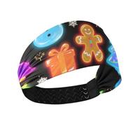 miaozhen Happy Christmas Bandeau élastique anti-transpiration pour femme Motif arbres verts fluo Pour tennis, volley-ball, football, football