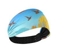 miaozhen Hello Fall Automne Arbre Oiseau Bleu Antidérapant Confortable Bandeau pour Femme Bandeau Extensible pour Football Usage Quotidien Basketball Cyclisme Bandas Para el Cabello
