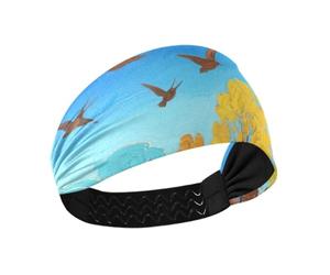 miaozhen Hello Fall Automne Arbre Oiseau Bleu Antidérapant Confortable Bandeau pour Femme Bandeau Extensible pour Football Usage Quotidien Basketball Cyclisme Bandas Para el Cabello